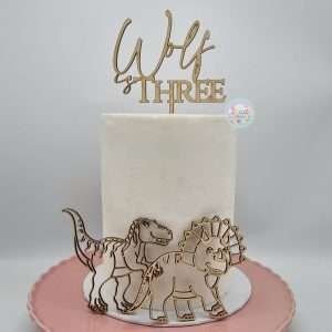 Personalised Dinosaur Themed Line Art Cake Topper Set | Multiple Colour Options