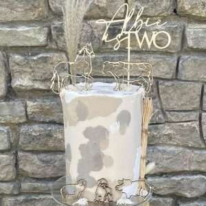Personalised Farm Animal Themed Line Art Cake Topper Set | Multiple Colour Options