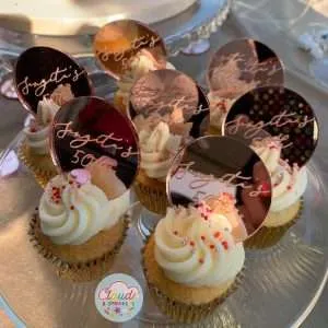 Personalised Acrylic Cake Discs/Cupcake Toppers/Tags | Multiple Sizes, Colours & Fonts