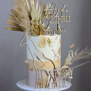 Personalised Animal Themed Line Art Cake Topper Set | Multiple Colour Options